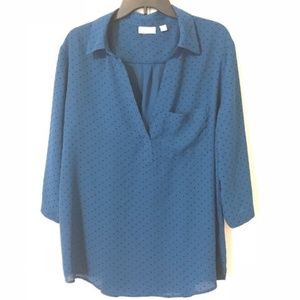 New York & Company Blouse Blue w/Polkadots